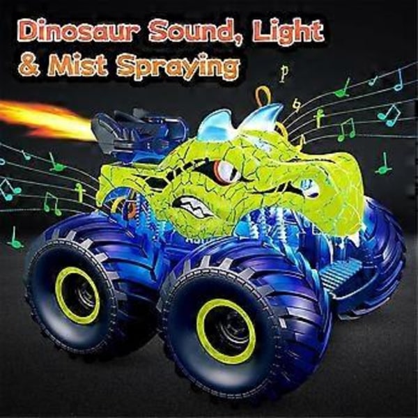 Fjernstyrt Dinosaurbil Leker for Gutter, 2.4GHz RC Lastebil med Lys, Lyd, Terreng Oppladbar RC Bil Blå