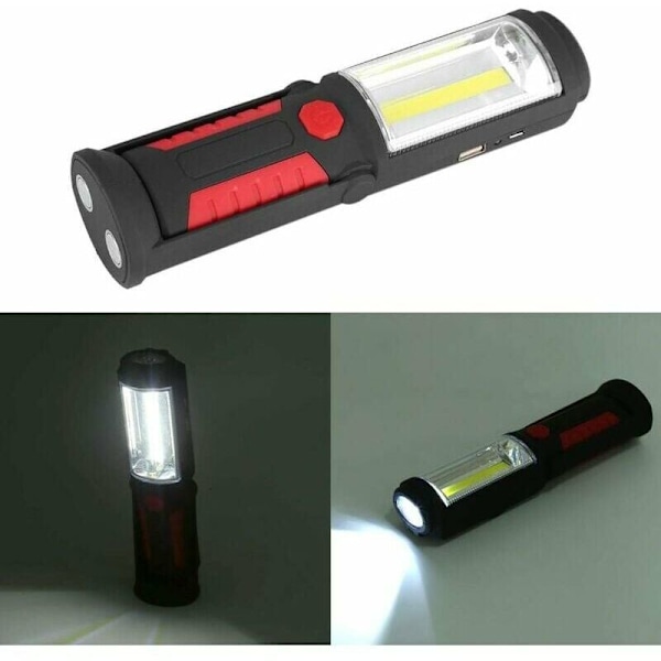 Uppladdningsbar LED-arbetslampa med magnetiska LED-ficklampor 2200mAh COB LED 650Lm 3W för bilgarageverkstad camping DIY(röd) - Röd,