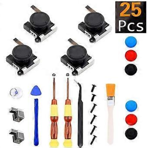 25 stk Sett 3D Analog Joystick+Skrutrekker+Joystick Cap Switch Lite Joycon Kontroller Reparasjonstilbehør