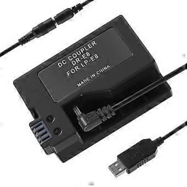 -E8 Dummy Batteri med DC Power Bank USB Adapter Kabel Erstatning for LP-E8 for 550D 600D 650D 700D DSLR Kameraer