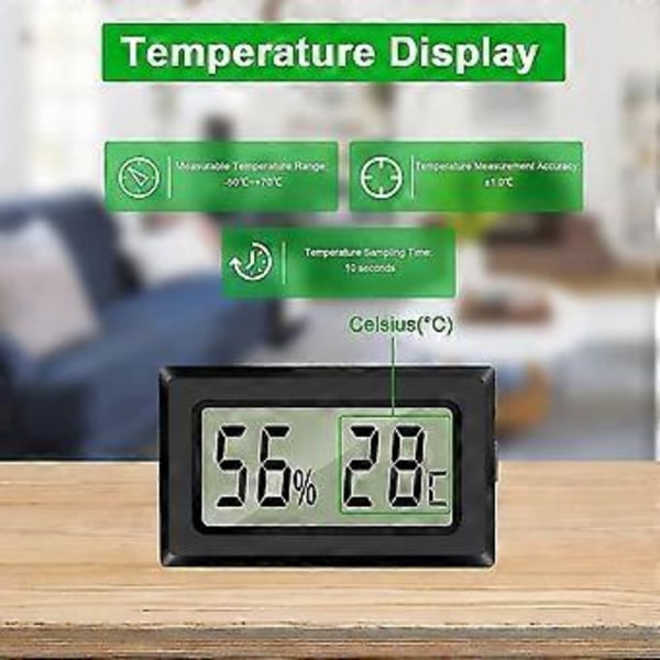 Digitalt Termometer Hygrometer, Mini Rumtemperaturmåler Indendørs Fugtighedsmåler Til Drivhuse Biler Hjemmekontor (2 stk, Sort)