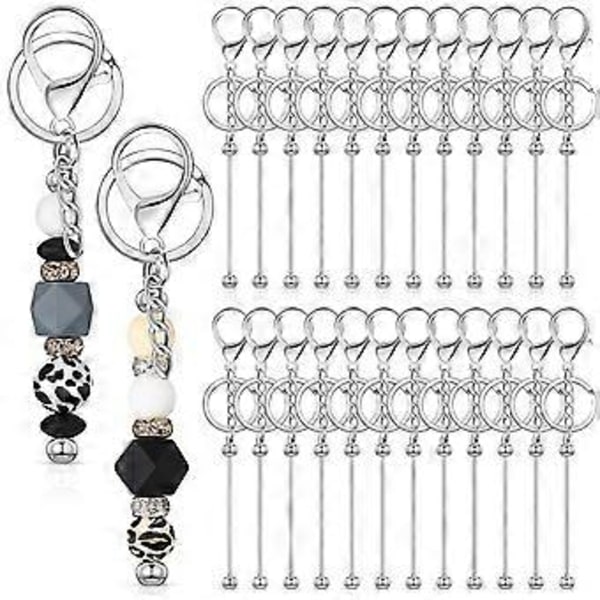 24 st Pärlförsedda Nyckelringsstänger i Bulk för Pärlor DIY Tom Nyckelring Metall Pärlförsedd Nyckelring för Pärlnyckelring Hantverk Silver