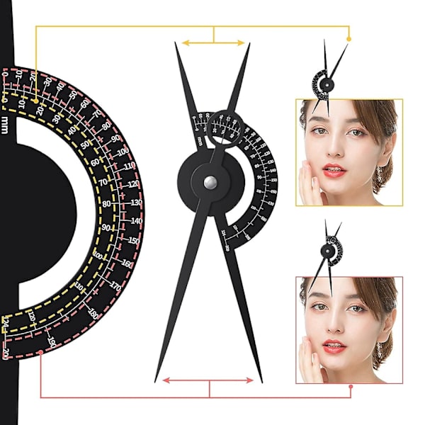 Ögonbryns Golden Ratio Caliper Stencil Ruler Makeup Mät Ögonbryns Guide Ruler Permanent Verktyg Calipers Tattoo Ögonbrynslinje Läpp Dubbel Skala