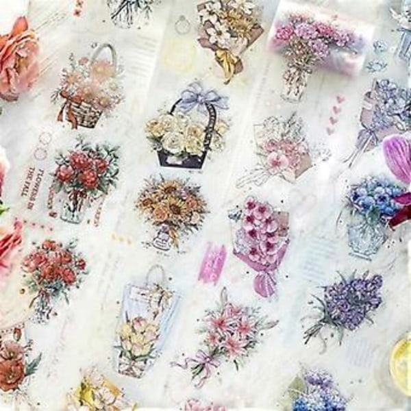 PET-teippisetti, 4 rullaa maisemateemaisia ephemera-teippejä roskaleikekirjoihin, scrapbookingiin, askarteluun, DIY-projekteihin, Kukkakimppu-sarja