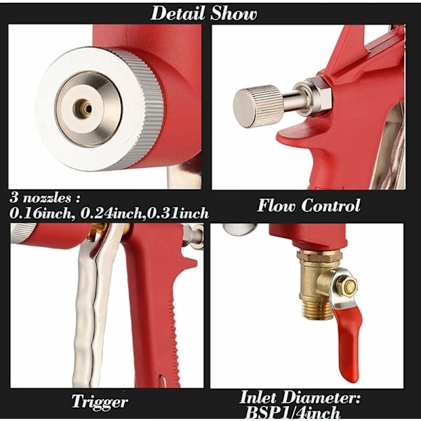 Air Paint Spray Gun, Air Hopper Spray Gun Gipspudsning Gipsmaling, med 3 forskellige størrelser dyser til gipsvægsstruktur