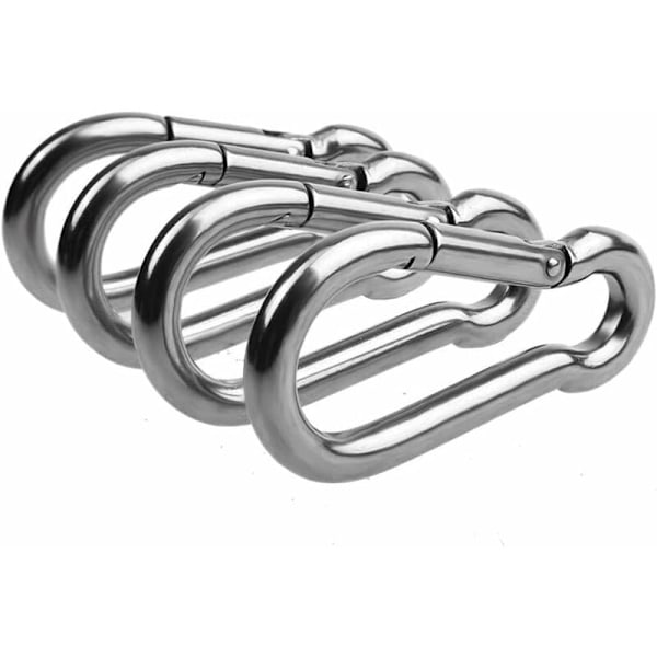 4 stk. - Heavy Duty 304 rustfritt stål karabinkrok M6 Gauge stål karabinkrok svingbar fjærklemme for utendørs fotturer camping fiske (ikke for klatring)
