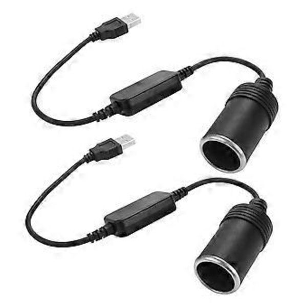 USB A Hann til 12V Bil Sigarettenner Hunn Konverter Kabel 2-Pakning