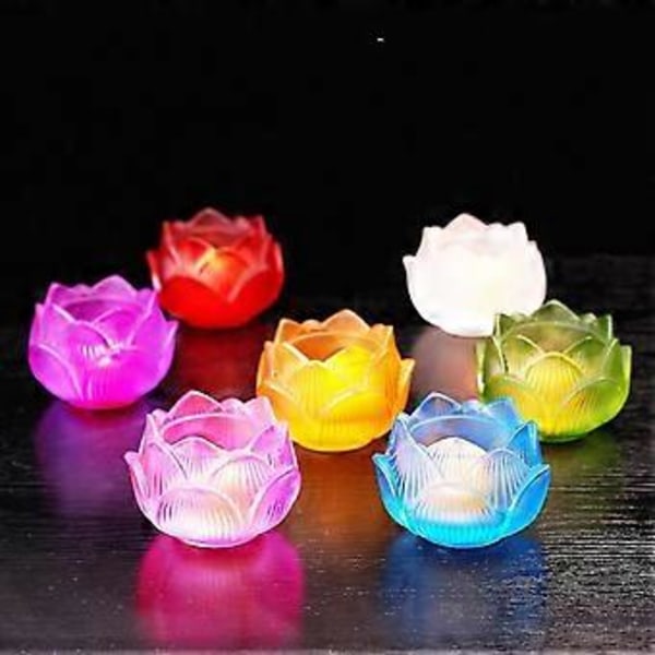 8 Färger Kristallglas Lotusblomma Ljus Tea Light Hållare Buddhistisk Ljusstake
