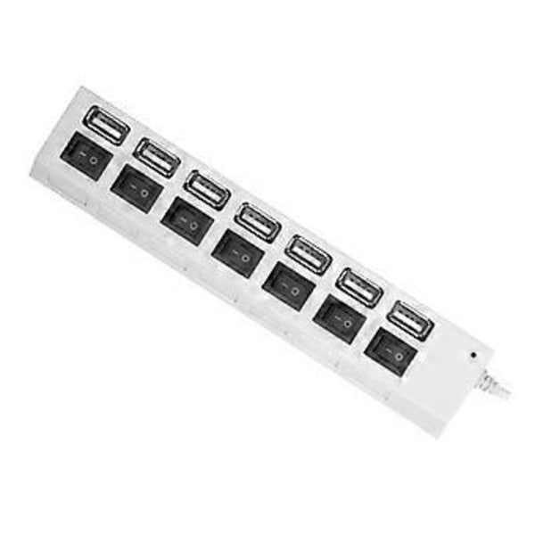 USB Hub 2.0 USB Splitter Multi Hub Adapter USB Flera Portar Strömadapter med Strömbrytare Tillbehör för PC Laptop, Vit