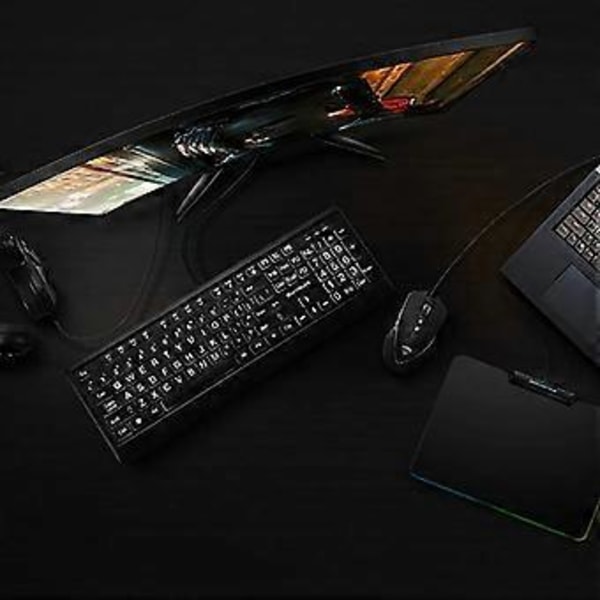 USB Kabelanslutet Bakgrundsbelyst Tangentbord Stora Bokstäver med Vit Belyst LED-bakgrundsbelysning Tangentbord 104 Tangenter Standard Full Storlek