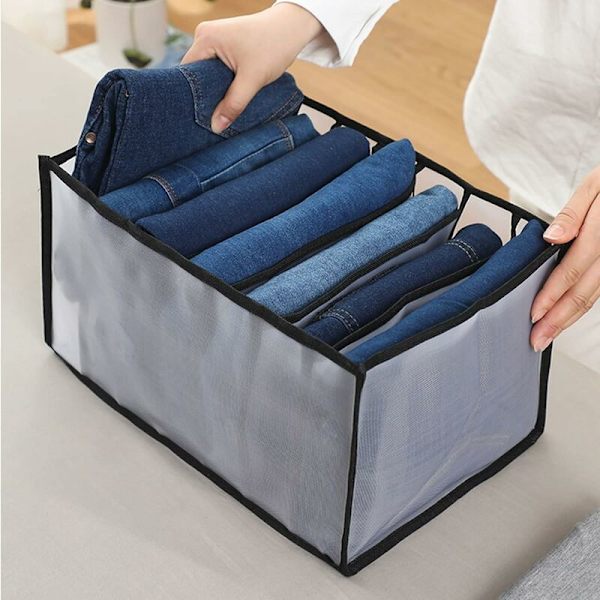 2 stk. store skuffer arrangører, 7 gitter foldbare jeans opbevaringsarrangør med rum, vaskbare mesh skuffe dividers til tøj,