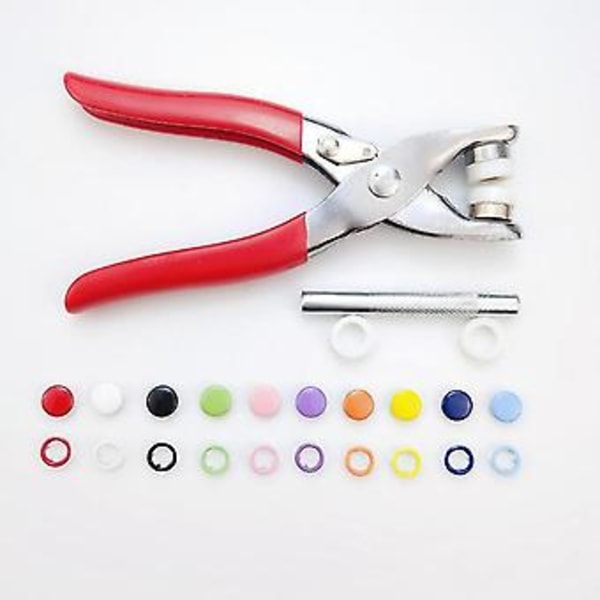 Tångverktyg + 100 Set 10 Färger Metall Syknappar Ihåliga Massiva Stift Tryckknappar Snäppfästen