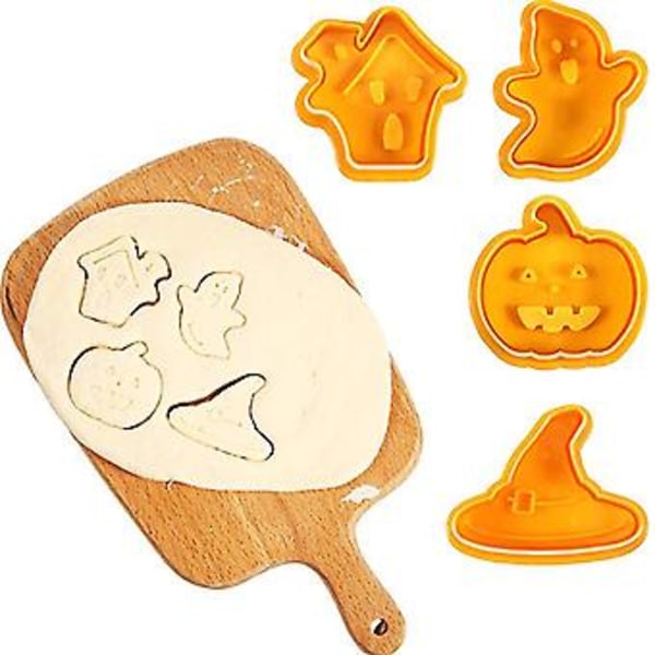 4 stk/sett Halloween Form Kjeksstempel 3D Stempelkutter DIY Bakeform Kuttere For Kjøkkenverktøy
