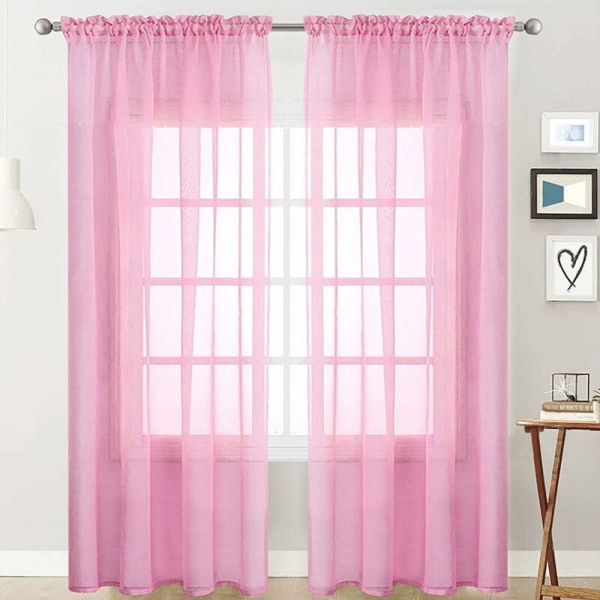 Gennemsigtige gardiner til stue, stanglomme, vinduesgardiner, soveværelse, halvgennemsigtige voilegardiner, lyserøde