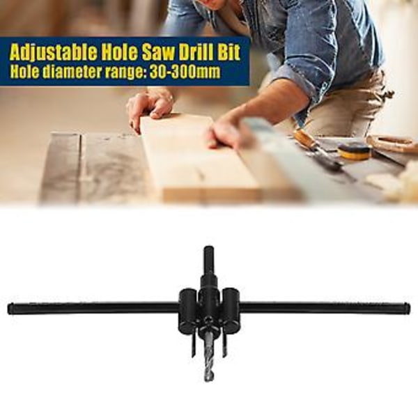 Justerbar Cirkel Hålsåg Borr Set 30-300mm, Svart, DIY Träbearbetningsverktyg, Mångsidig & Exakt Skärare för Trä & Gipsskivor