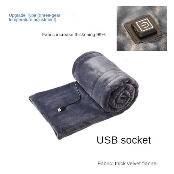 Opvarmet tæppe, flannelopvarmet tæppe, maskinvaskbart, 5 volt USB bærbart elektrisk tæppe, hurtig opvarmning smart termostat - 100 × 80cm - Grå