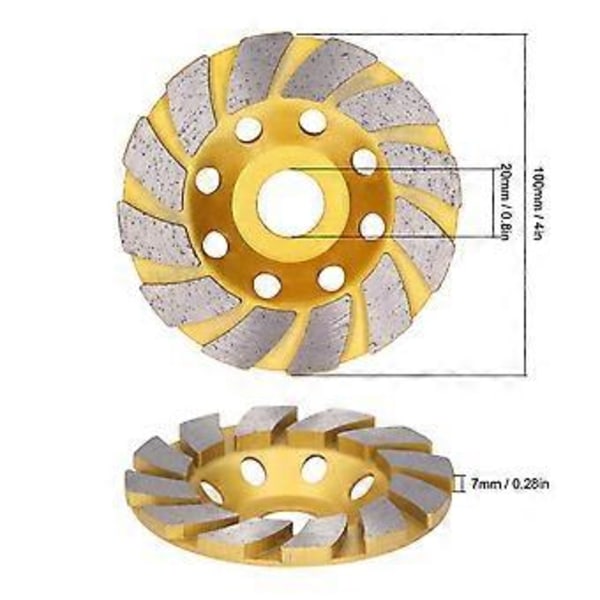4in Betonslibeskive 12 Segment Kraftig Turbo Række Diamant Kop Poleringsskive