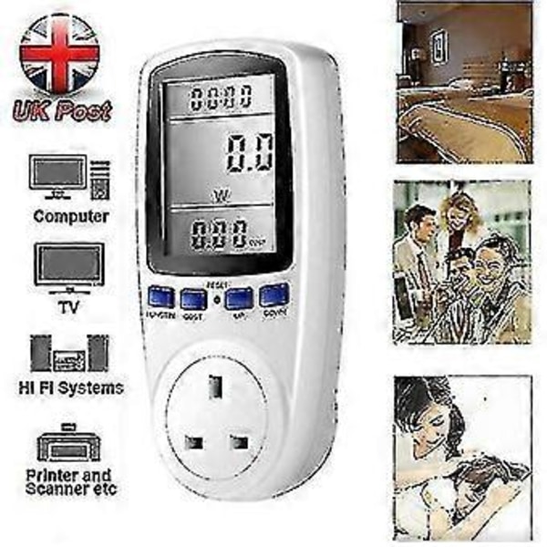 Elförbrukningsmätare, elmätare för strömförbrukning, energimätare med timer, watt Kwh-analysator, plug-in med LCD-display för hem och hotell
