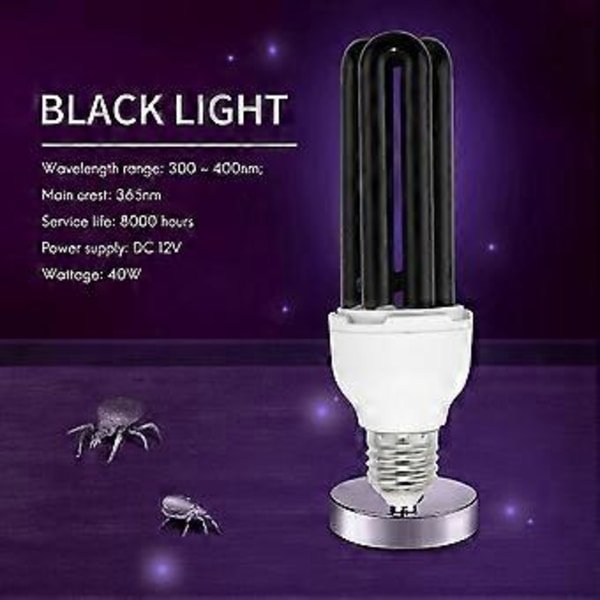 E27 40W UV Ultraviolet Fluorescerende Blacklight CFL Lyspære Lampe 220V Form: Lige Watt Forbrug Spænding: 40W DC 12V