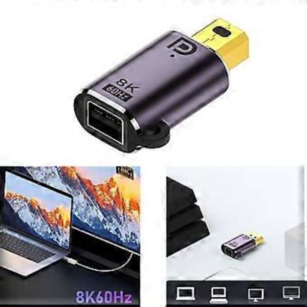 DP1.4 MiniDP til DP Video Forlengelseskonverter Mini Displayport Mann-Hunn Adapter
