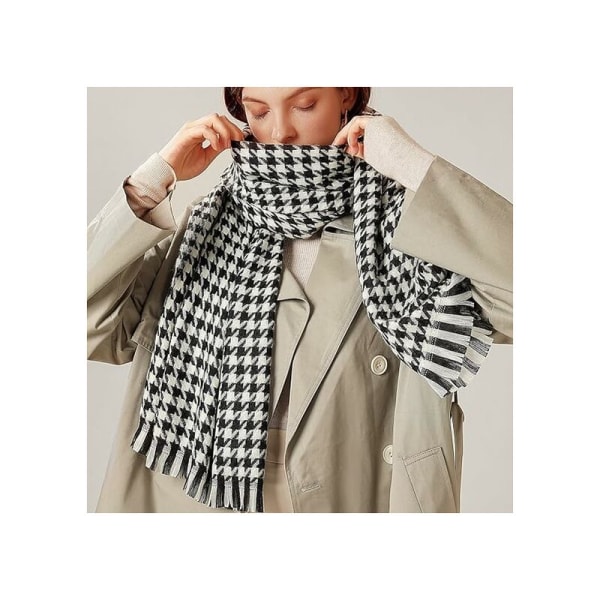Dam Scarf Fashion Långa Sjalar Wraps Stor Rutnät Vinter Varma Galler Stora Scarves，svart-DENUOTOP