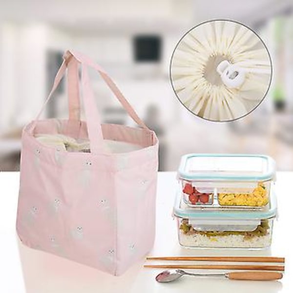Vattentät Lunchväska i Canvas med Dragkedja Bärbar Väska Barn Lunchväskor (Rosa Björn)