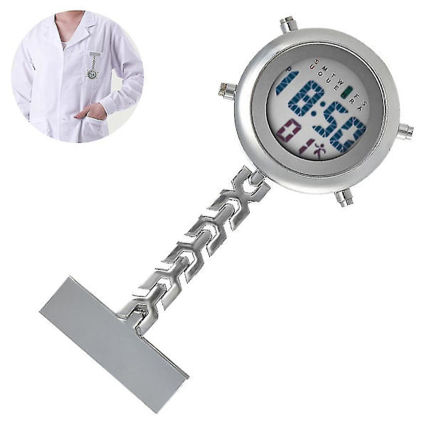 Sykepleier klokke med sikkerhetsnål - Hengeklokke for medisinsk personell - Lommeklokke for sykepleiere - Multifunksjonell elektronisk digital klokke med brystlomme i metall