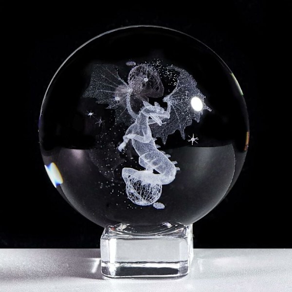 60mm 3D Crystal Ball Engraved Dragon Gifts for Dragon Lovers Collectible Dragon Figurines Glass Ornaments Centerpiece with Crystal Stand Birthday Gi