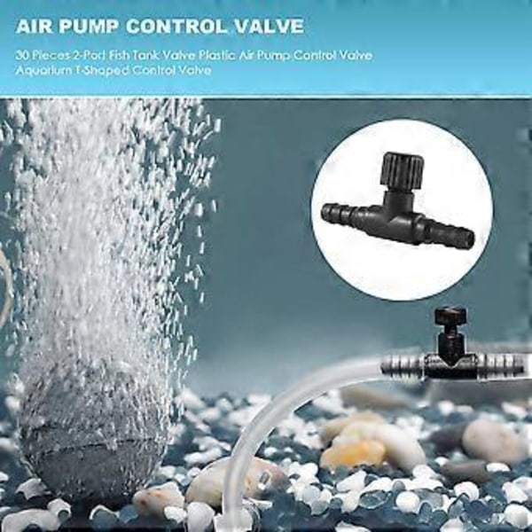 30 Stykker 2-Port Akvariumventil Plast Luftpumpe Kontrollventil Akvarium T-Formet Kontrollventil