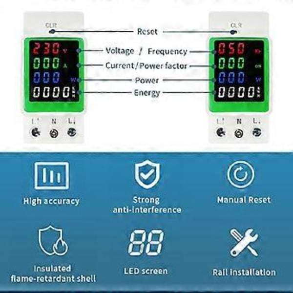 AC DIN-skinne Forbrug Wattmeter Monitor Digital Multimeter LED-display