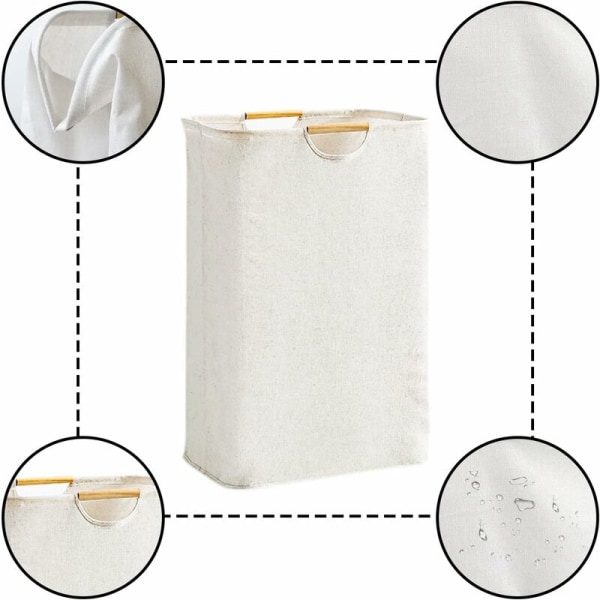Beige klesvaskurv 40×56×27 cm, stor kapasitet sammenleggbar klesvaskurv Oxford-stoff med trehåndtak, klesvaskurv for soverom stue