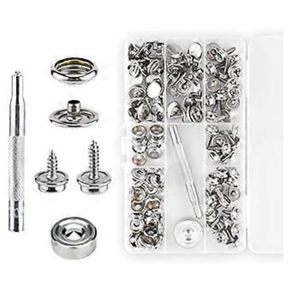 120 st Snäppfästen Kit, Marine Canvas Snäppar med 2 st Inställningsverktyg Rostfritt Stål Snäppknappar Snäppar med Skruvar