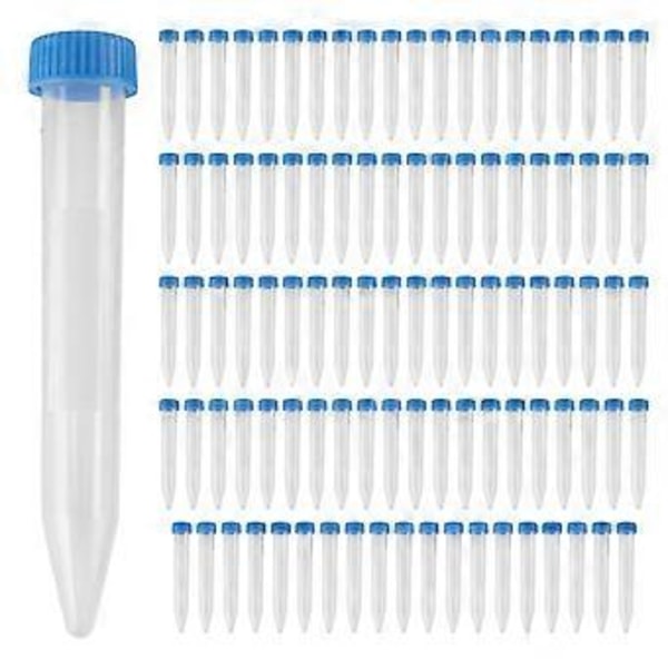 100 st Koniska Centrifugrör 15 ml med Skruvlock, Graderade och Märkta Lab Testbehållare