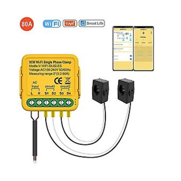 Tuya Wifi Mätare Mon 2ch - Ström Mutomat Notifikationer L