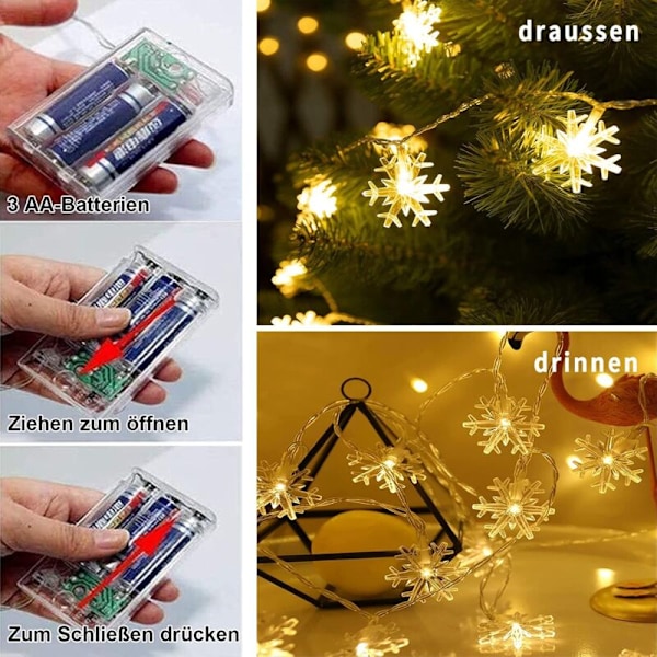 Joulu lumikide valosarja, 20ft 40 LED lumikide valosarja, paristokäyttöinen, joulukoriste, puutarha, makuuhuone, juhlat, lämmin valkoinen