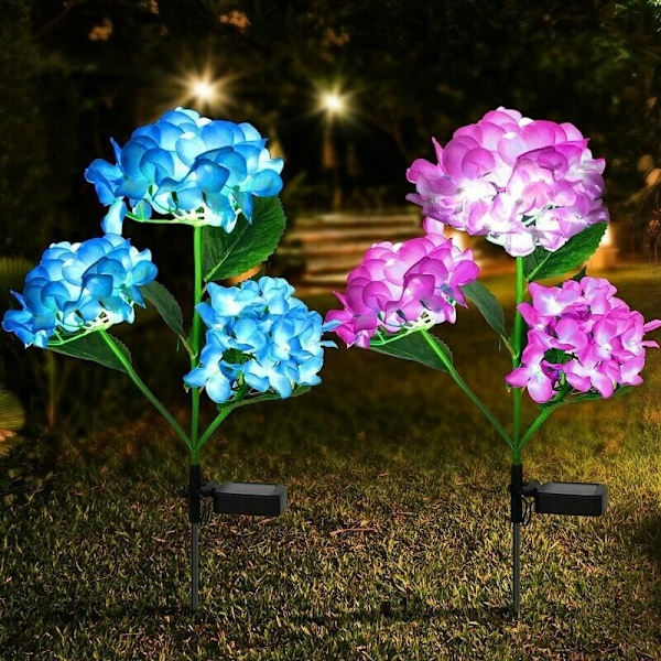 Solar String Lights 2 Pack Solar Garden Lights with 3 Hydrangea Flowers, Decorative Waterproof Artificial LED Solar Lights for Patio, Yard, Garden (