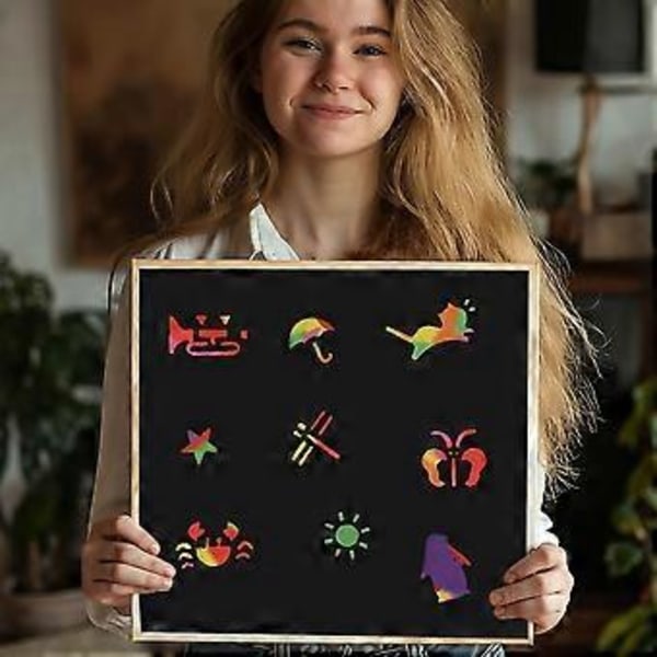 Skrappapper Konstset, Svart Hantverkskit för Gåvor DIY Målning Spel Födelsedag Jul Leksaker Presenter