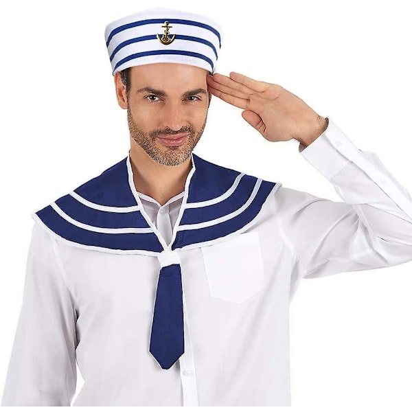 Kaptenhatt sjömanshatt, vit kaptenhattar män ideal sjöman kostym accessoarer, för fest cosplay 2-pack