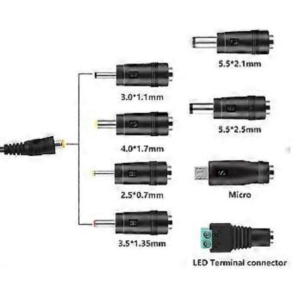 Universell AC-adapter 3V 4.5V 5V 6V 7.5V 9V 12V 2A 2.5A DC Strömförsörjningstransformator med 8 adaptrar för LED-hushållselektronik.