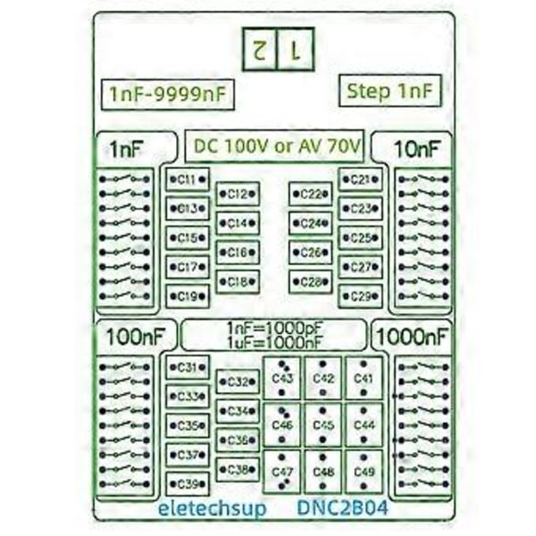 Dnc2B04 1Nf til 9999Nf Trin-1Nf Fire Dekader Programmerbart Kondensator Board Polypropylen Film Kondensator C35 Din, Uden Kabinet