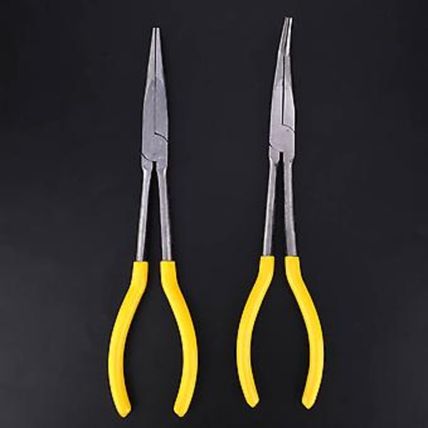 2 st 28 cm Lång Näbbtång Kolstål, 45 Graders Böjd Verkstad Handverktyg, Hållbar Precisionstång för Mekaniker, Hantverk och Reparationer