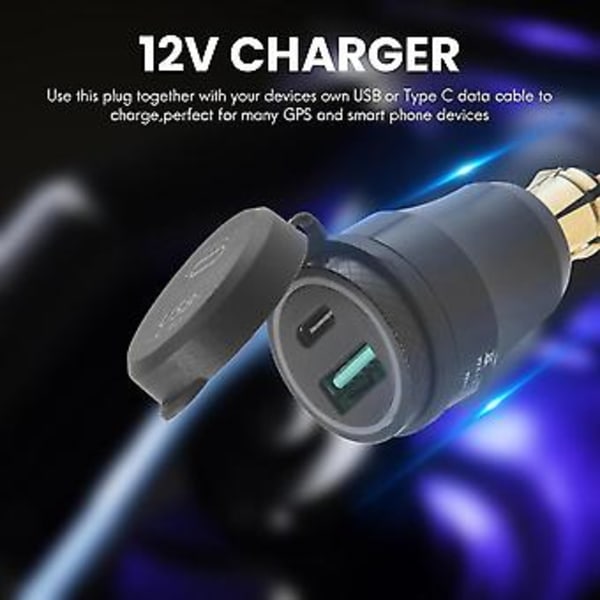 Motorsykkel Vanntett Hurtiglader Med Usb Type-c Port 12v/24v Qc3.0 Adapter Din Plugg Sokkel For B