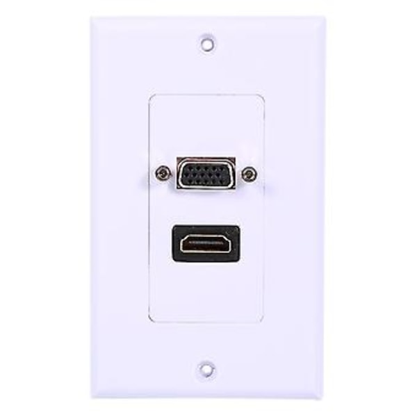 1 Port HDMI Hunn 1 Port VGA Hunn AV Veggkontakt Video Socket Frontplate Hvit
