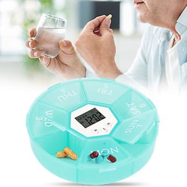 Bärbar Rund Form 7 Dagars Pillerask Medicinhållare Organizer Tablettpåminnare (Grön)