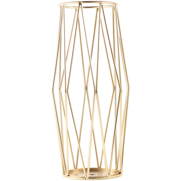 Modern Geometric Metal Decor Vases with Clear Glass Cylinder, Decorative Flowers Centerpieces Pillar Candle Holder for Living Room Home Wedding M