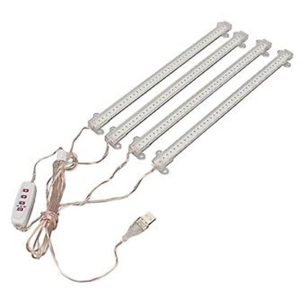 Kasvien kasvuvalo, 4 päätä, USB-pistoke, himmennettävä ajastintoiminto, täyden spektrin LED-kasvuvalo sisätiloihin, mehikasveille, auringonvalo, 4000K, 168 LEDiä