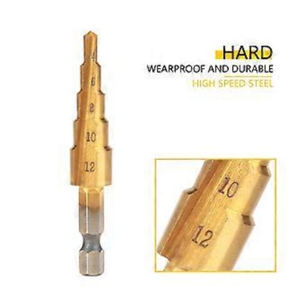 3 st Höghastighetsstål Stegkonborr Hex Skaft Titanbeläggning Borr 4-12/4-20/4-32mm