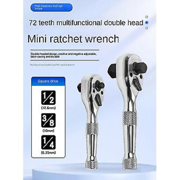 72-tandad spärrnyckel Mini 1/4 tum 3/8 tum Dubbeländad momentnyckel Spärrnyckel Skruvmejsel