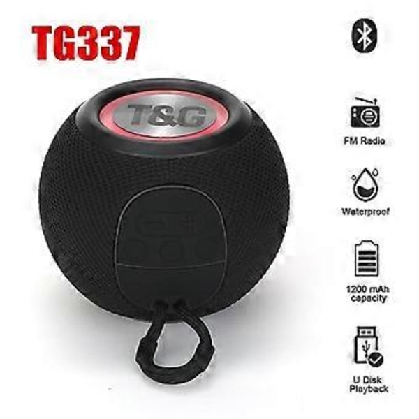TG337 Bluetooth Högtalare Portabel TWS Trådlös Mini Bas LED Högtalare IPX7 Utomhus Musikspelare Svart