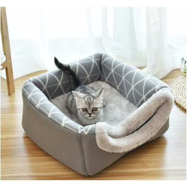 Kattbur Kattkorg Katt Hundhus med Avtagbar Kudde Kattkorg Katt Hus Kattbo 38x38x34cm Grå